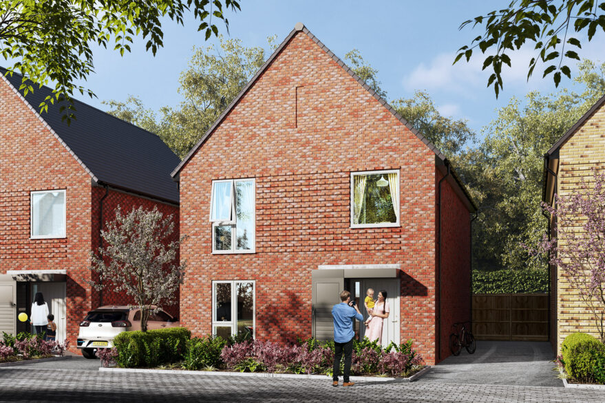 A Glisk detached house with a man stood in front of it.